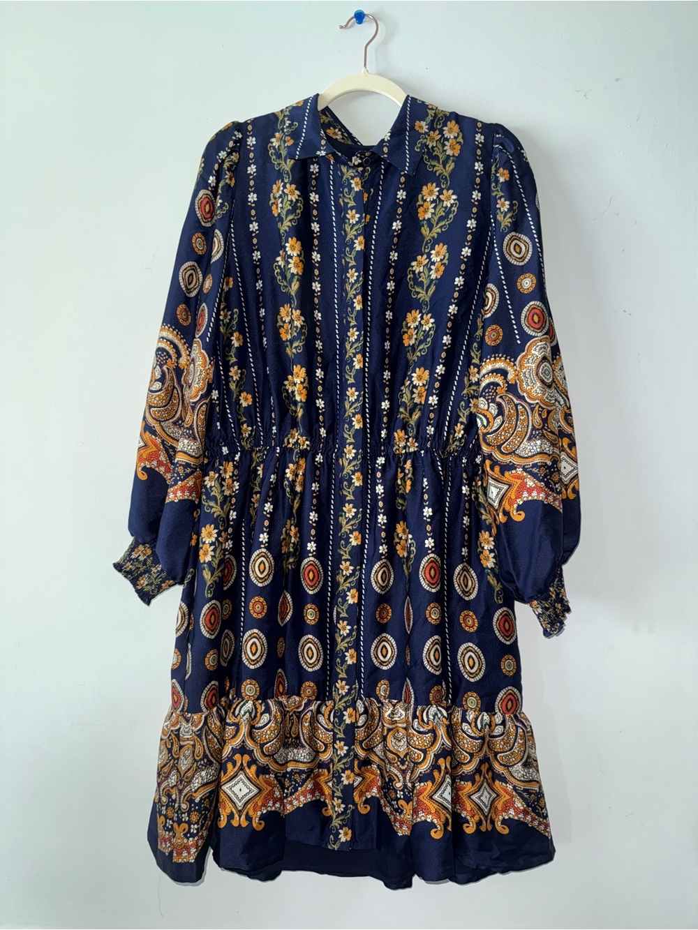 Anne Klein NWT Navy Floral Paisley Long Sleeve Dress